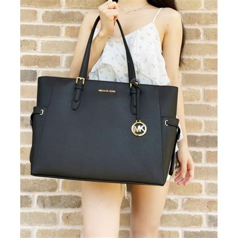 michael kors jet set large top zip tote in black|Michael Kors jet set duffle.